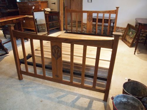 Bed Arts and Crafts Oak Double Bed C1900