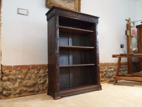 Bookcase Victorian Carved Oak Adjustable Shelves C1890