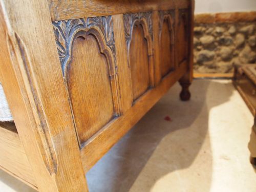 fig 2. Sofa Settee 3 piece Oak arts and Crafts Gothic c1920