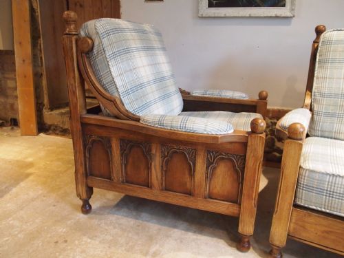 fig 3. Sofa Settee 3 piece Oak arts and Crafts Gothic c1920