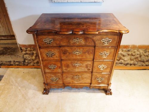 Chest of Drawers Edwardian Queen Anne Burr Walnut Small C1910