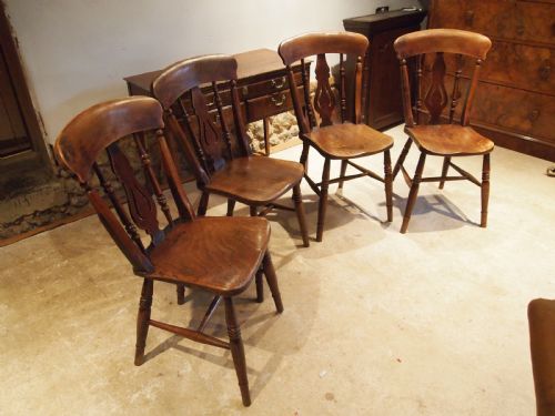Chairs Set of 4 Victorian Windsor Fiddle Back Kitchen Elm C1880