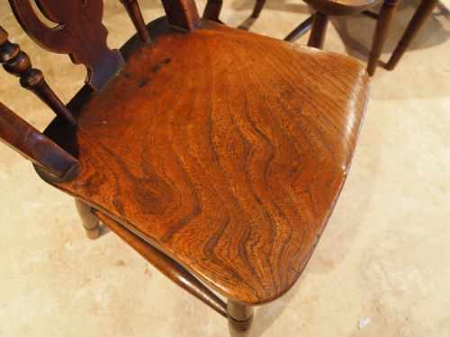 fig 1. Chairs set of 4 Victorian Windsor fiddle back kitchen Elm c1880