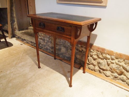 fig 1. Table Arts and Crafts Oak side hall lamp card Liberty style c1900