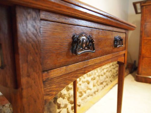 fig 2. Table Arts and Crafts Oak side hall lamp card Liberty style c1900