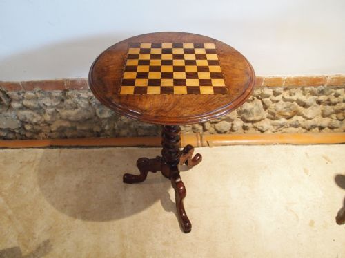 Table Side Hall Lamp Walnut and Inlaid Games C1880