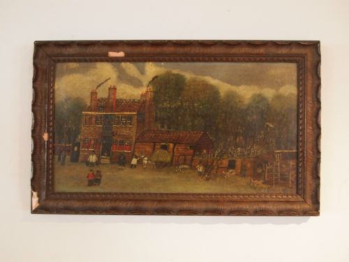 Folk Art Naive Oil 'The Halfway House' Kensington Dated 1802