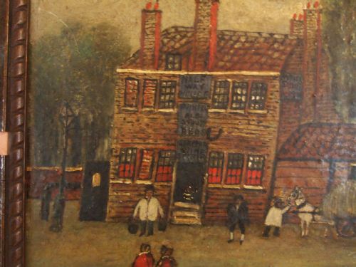 fig 3. Folk art naive oil 'The Halfway House' Kensington dated 1802