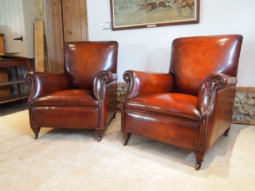 Armchairs Fine Pair of Victorian Chestnut Leather Club C1880