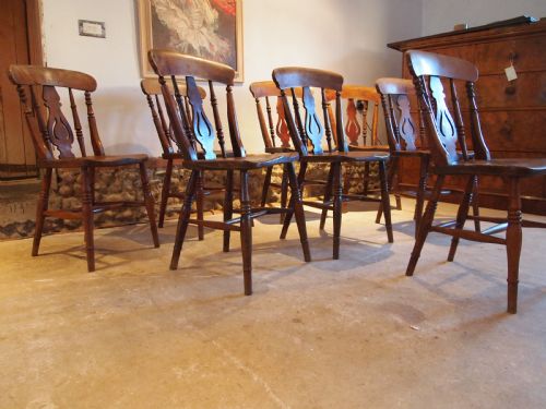 Chairs 8 Victorian Fiddle Back Windsor Kitchen Dining Elm C1870