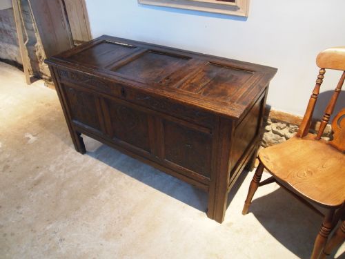 fig 3. Coffer chest blanket box Queen Anne Oak c1700