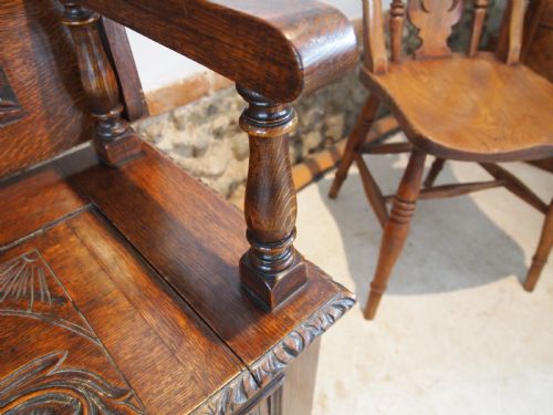 fig 3. Bench settle Monks bench Victorian carved Oak c1890