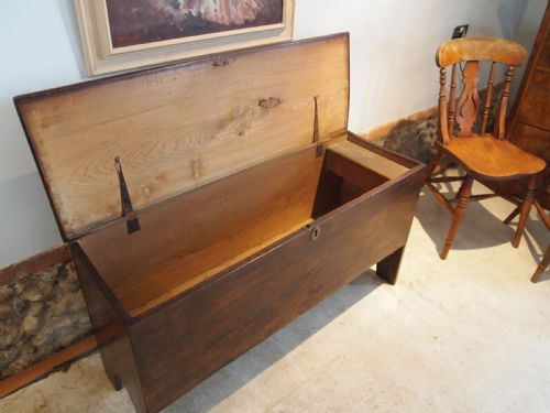 fig 2. Coffer chest blanket box traditional Elm six plank Queen Anne c1700