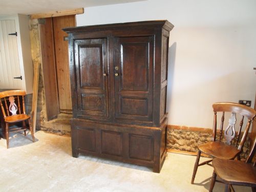 fig 2. Cupboard wardrobe press Charles II Oak 2 parts c1680