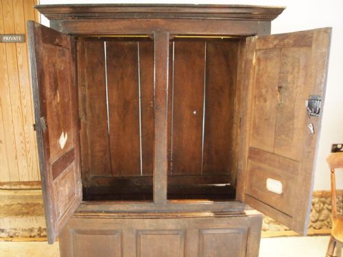 fig 3. Cupboard wardrobe press Charles II Oak 2 parts c1680