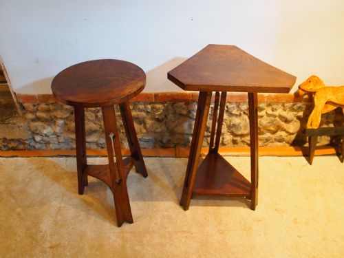Two Arts and Crafts Liberty Style Oak Lamp Hall Side Tables C1900