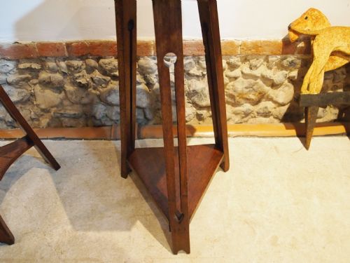 fig 2. Two arts and crafts Liberty style Oak lamp hall side tables c1900