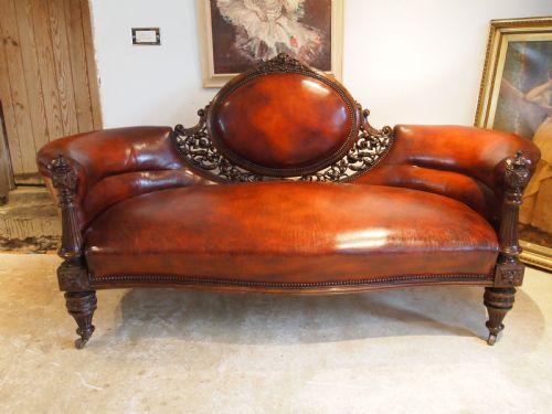 fig 3. Sofa settee Victorian Rosewood Chestnut leather c1840