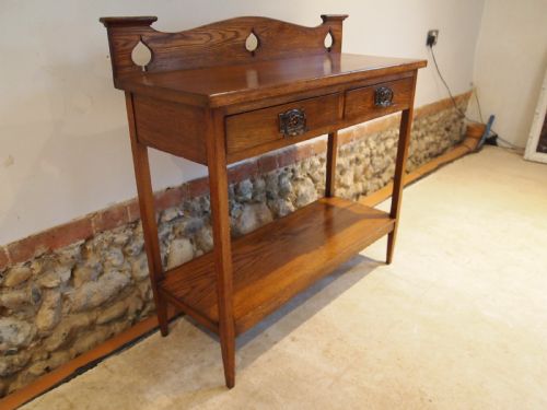 Table Rare Arts and Crafts Oak Hall Lamp Console C1900