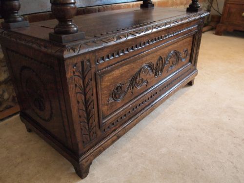 fig 1. Bench settle seat pew Victorian Oak Monks bench c1890