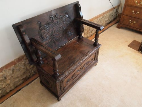 fig 2. Bench settle seat pew Victorian Oak Monks bench c1890
