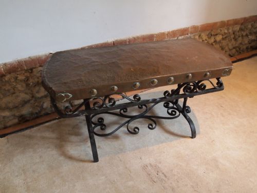 Coffee Table Arts and Crafts Copper and Cast Iron C1900