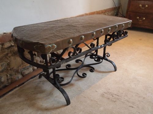 fig 1. Coffee table Arts and Crafts Copper and cast Iron c1900