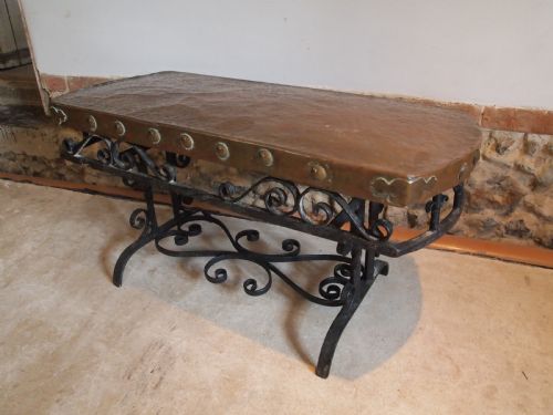 fig 2. Coffee table Arts and Crafts Copper and cast Iron c1900