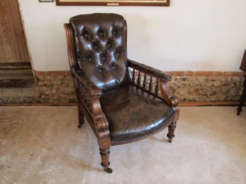 Chair Victorian Leather Library Armchair C1870