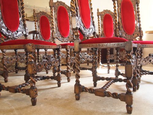fig 1. Chairs fine set of 8 carved Charles II style dining chairs c1920