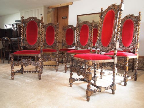 fig 3. Chairs fine set of 8 carved Charles II style dining chairs c1920
