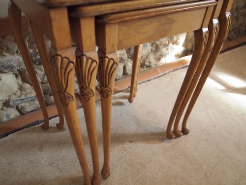 fig 1. Table nest of 3 tables Figured Walnut c1920