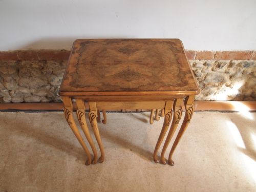 fig 2. Table nest of 3 tables Figured Walnut c1920
