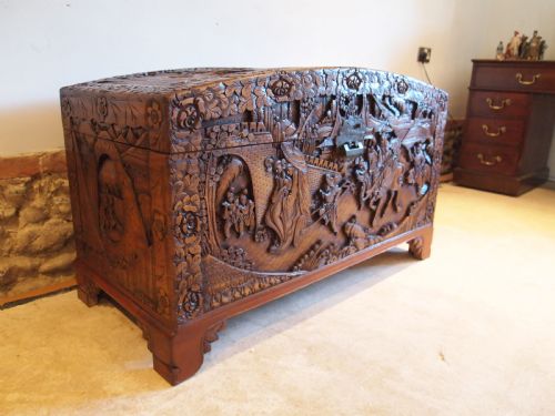Chest Trunk Coffer Blanket Box Camphorwood Chinese Carved C1910