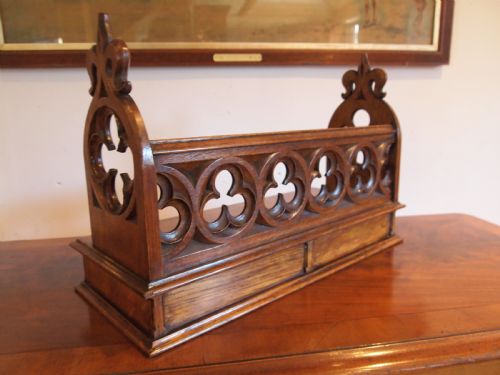 fig 1. Bookcase book trough Arts and Crafts Oak Gothic Pugin c1880