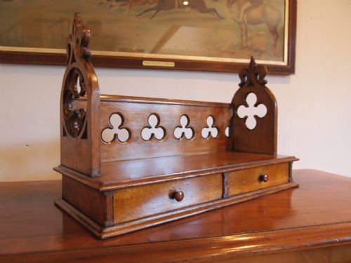 fig 2. Bookcase book trough Arts and Crafts Oak Gothic Pugin c1880
