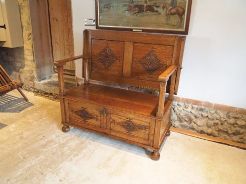fig 1. Bench settle pew Monks bench table Oak c1900