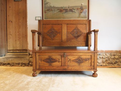 fig 1. Bench settle pew Monks bench table Oak c1900