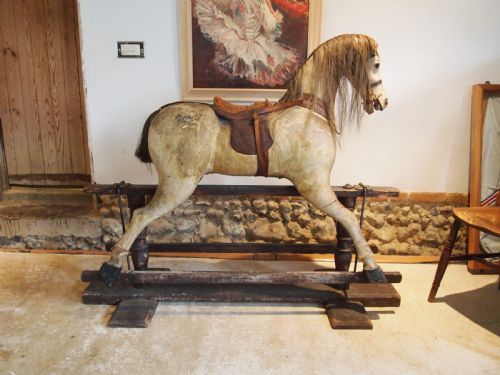 Rocking Horse Rare Large Victorian Pony Skin Beech and Hessian C1880