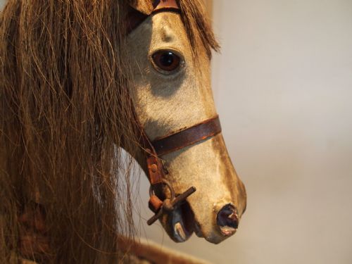 fig 2. Rocking horse rare large Victorian Pony skin Beech and Hessian c1880