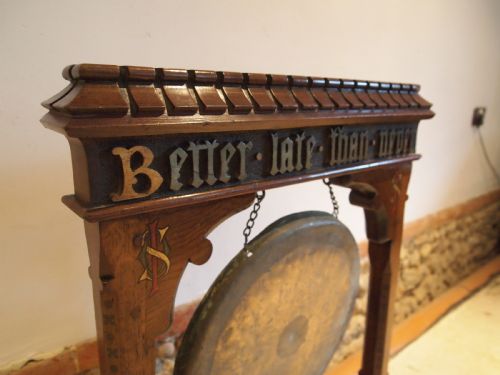 fig 3. Dinner Gong rare Pugin influenced Arts and crafts Oak Gothic c1880