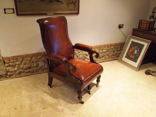fig 1. Chair fine rare Reclining William IV leather armchair c1835