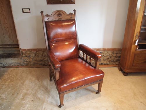 Chair Outstanding Arts and Crafts Oak and Leather Armchair C1880