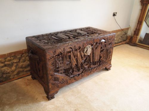 Chest Trunk Coffer Chinese Camphor Wood C1910