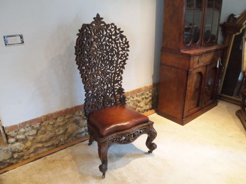 Chair Fine Rare 19thc Burmese Carved Single Piece C1880