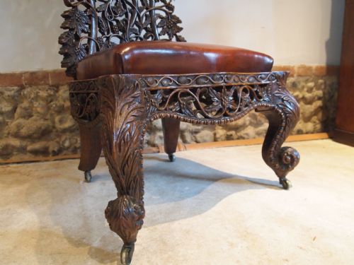 fig 1. Chair fine rare 19thc Burmese carved single piece c1880