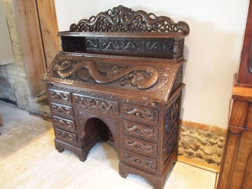 Desk Bureau Stunning Chinese Carved 1900
