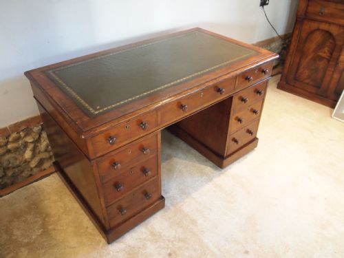 Desk Victorian Oak 3 Part Pedestal C1880