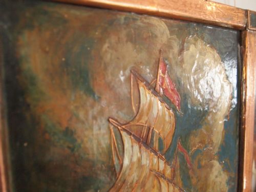 fig 2. Mirror Arts and Crafts Liberty style Copper and oil galleons c1910