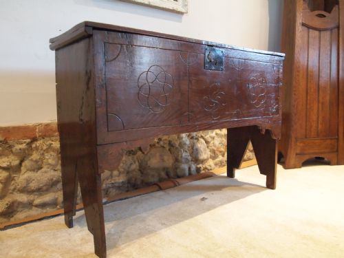 Coffer Chest Rare Full Height Blanket Box Queen Anne Oak Six Plank C1700